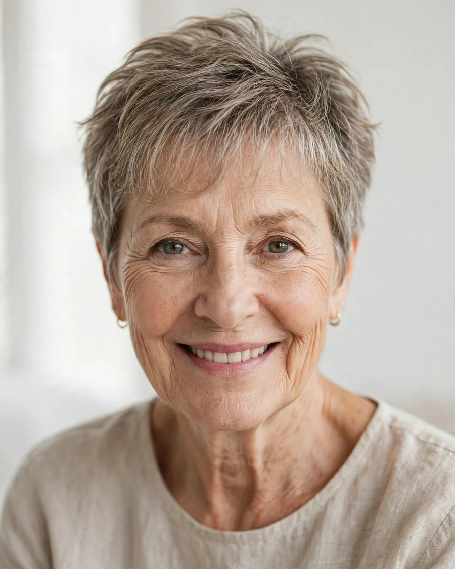 Wispy Baby Bangs with a Feathered Short Crop - 19 Hairstyles for Women Over 60 With Bangs to Try Now
